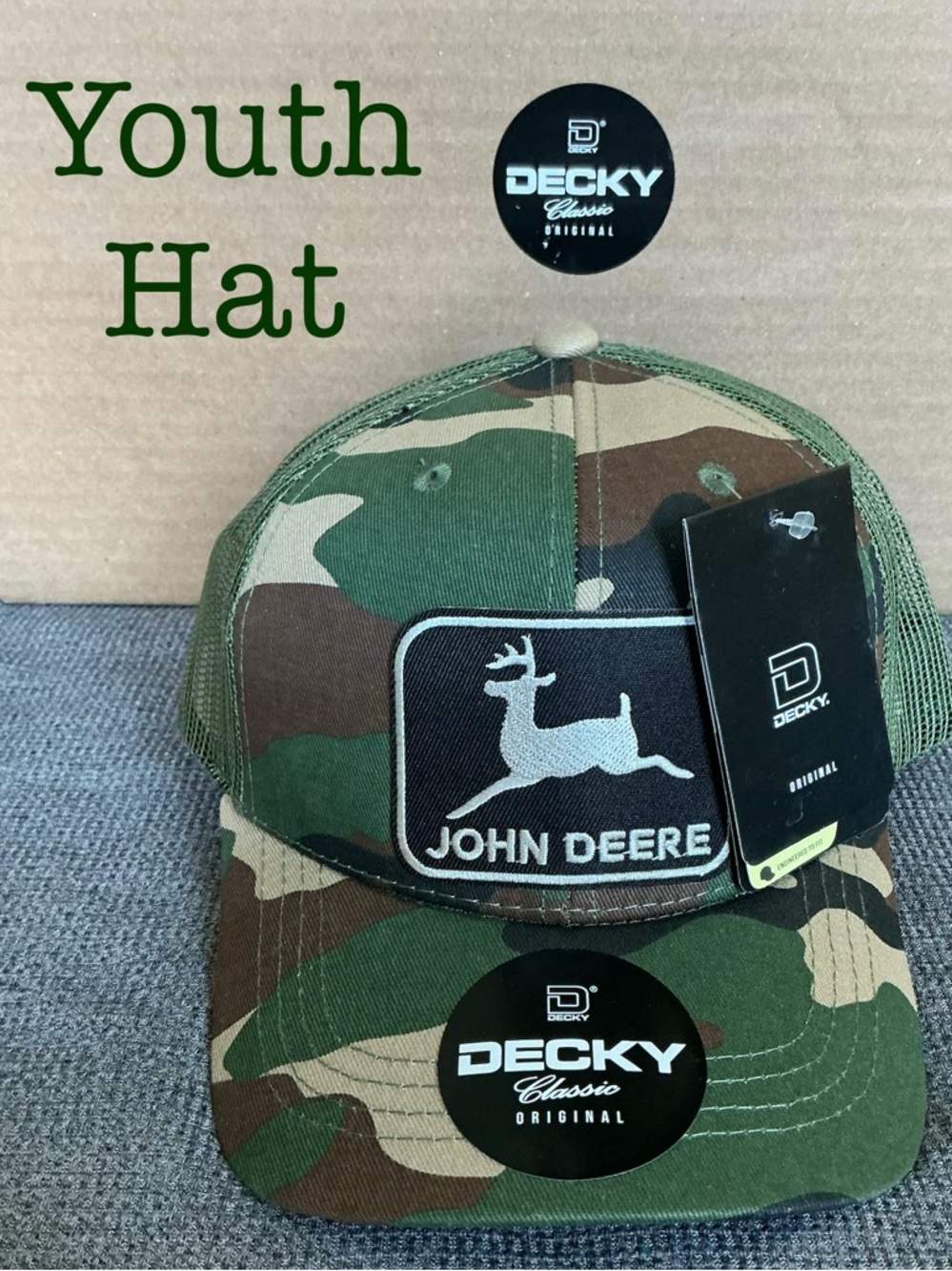 Youth John Deere SnapBack Trucker Hat with John Deere and USA embroidered patchs